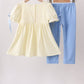 Cream smocked bow pants set