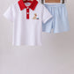 Blue Puppy Embroidered Boys Shorts Set