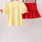 Yellow Apple Crayon Embroidered Girls Skorts Set