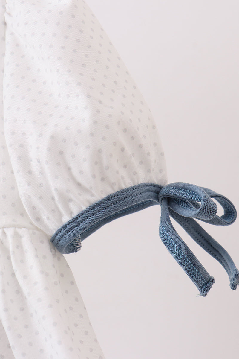Blue Apple Crayon French Knot Ruffle Dress