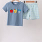 Blue Apple Crayon French Knot Plaid Shorts Set