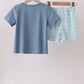 Blue Apple Crayon French Knot Plaid Shorts Set