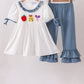 Blue Apple Crayon French Knot Ruffle Pants Set