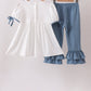 Blue Apple Crayon French Knot Ruffle Pants Set