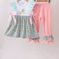 Mint Chicken Applique Ruffle Pants Set