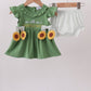 Green Sunflower Applique Ruffle Bloomer Set