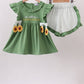 Green Sunflower Applique Ruffle Shorts Set