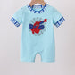 Blue character embroidery romper