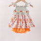 Orange Pumpkin Embroidery Ruffle Bubble