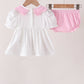 Pink Prayer Embroidery Ruffle Bloomer Set
