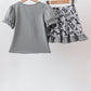 Grey Camouflage Bow Embroidery Ruffle Skorts Set