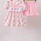 Pink Pumpkin Embroidery Ruffle Shorts Set