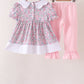 Pink Floral Embroidery Ruffle Pants Set