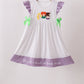 Purple Hocus pocus french knot ruffle dress