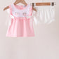 Pink Pumpkin Bow Embroidery Ruffle Bloomer Set