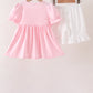 Pink Pumpkin Bow Embroidery Ruffle Shorts Set