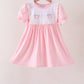 Pink Pumpkin Bow Embroidery Ruffle Dress