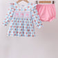 Blue Bow Smocked Floral Gingham Bloomer Set