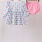 Blue Bow Smocked Floral Gingham Bloomer Set