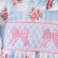 Blue Bow Smocked Floral Gingham Bubble