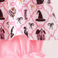 Pink Cat Embroidery Ruffle Bubble