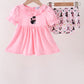 Pink Cat Embroidery Ruffle Bloomer Set