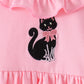 Pink Cat Embroidery Ruffle Bloomer Set