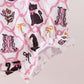Pink Cat Embroidery Ruffle Bloomer Set