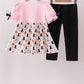 Pink Pumpkin Cat Embroidery Pants Set