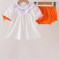 Orange Pumpkin Bow Embroidery Bloomer Set