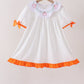 Orange Pumpkin Bow Embroidery Ruffle Dress