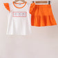 Orange Pumpkin Bow Embroidery Ruffle Skorts Set