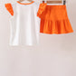 Orange Pumpkin Bow Embroidery Ruffle Skorts Set