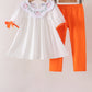 Orange Pumpkin Bow Embroidery Pants Set