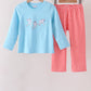Blue Football Embroidery Gingham Pants Set