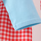 Blue Football Embroidery Gingham Pants Set