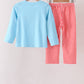 Blue Football Embroidery Gingham Pants Set