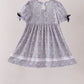 Navy Floral Bow Smocked Dress