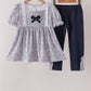 Navy Floral Bow Smocked Pants Set