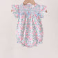 Blue Floral Smocked Ruffle Bubble