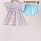 Blue Floral Smocked Ruffle Bloomer Set