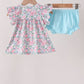 Blue Floral Smocked Ruffle Bloomer Set