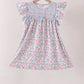 Blue Floral Smocked Ruffle Dress