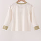 Khaki Pumpkin Embroidery Stripe Top