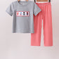 Grey character embroidery gingham pants set