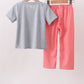 Grey character embroidery gingham pants set