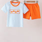 Blue Gingham Candy Corn Embroidery Shorts Set