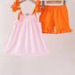 Pink Gingham Candy Corn Ruffle Shorts Set