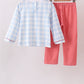 Blue Farm Embroidery Gingham Pants Set