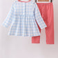 Blue Farm Embroidery Ruffle Gingham Pants Set